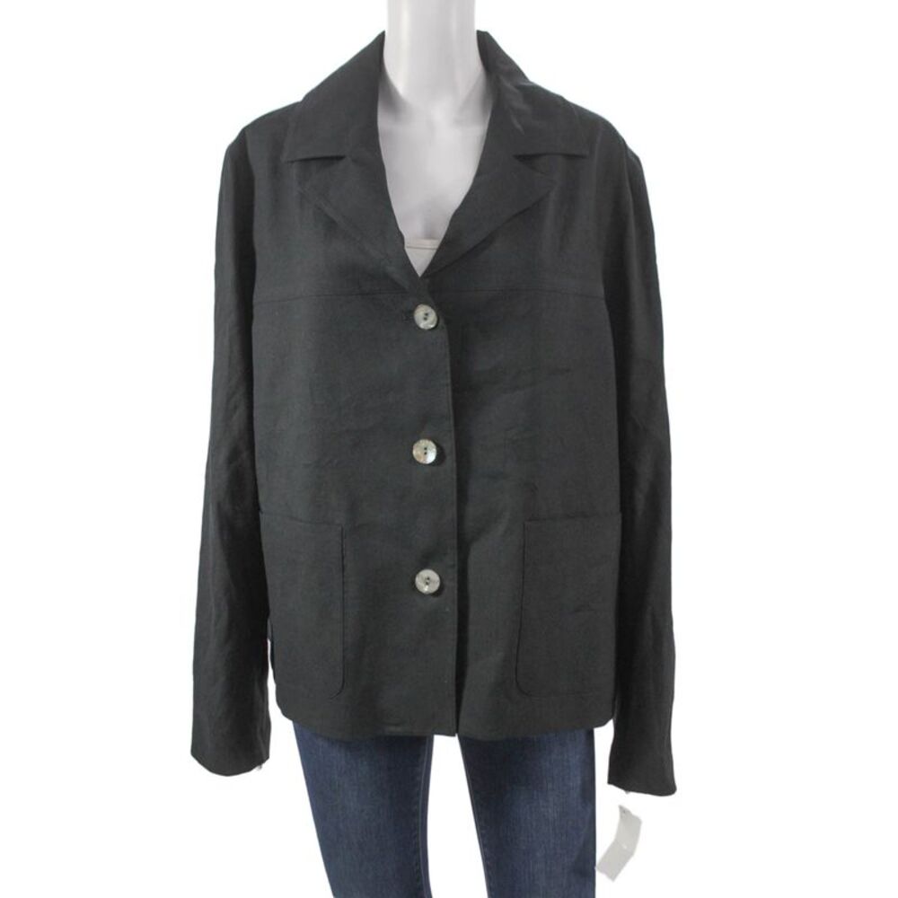Estelle & Finn Womens Basic Linen Jacket Black Button Size 16
